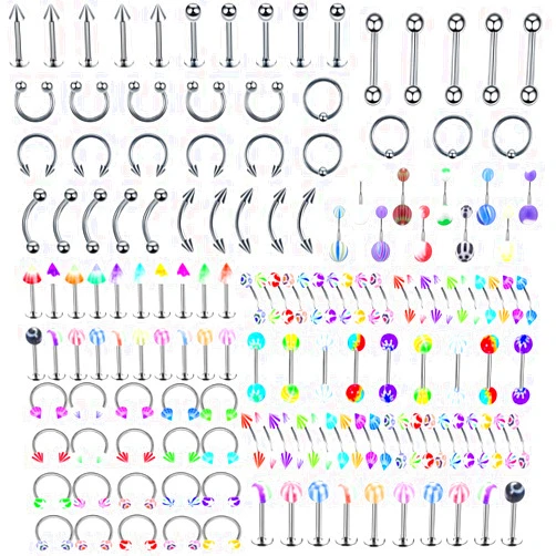 Shyarr 65-152pcs Piercing Kit Piercing Kits for All Piercings Body Piercing Kit Stainless Steel Piercing Needles 14G 16G Lip Tongue Tragus Nipple Nose Nipple Belly Button Piercing Kit
