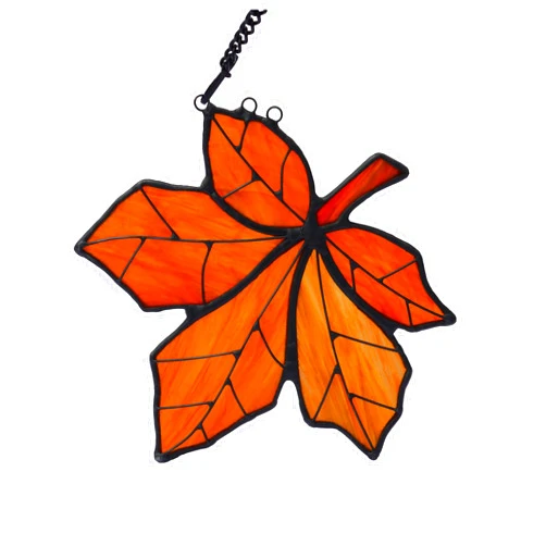 HAOSUM Maple Leaves Stained Glass Window Hanging,Fall Leaf Decorations, Suncatcher for Window,Stained Glass Maple Leaves Window Decoration for Office Party Home Decor Gifts for Women(Orange)…