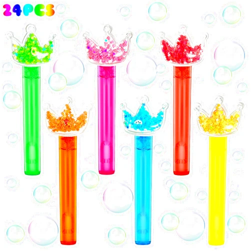 Uoyoi Princess Party Favors,24Pcs Glitter Crown Bubble Wands for Kids,Bling Crown Bubble Wand for Princess Birthday Party Supplies,Classroom Prizes Pinata Goodie Bag Stuffers Gift