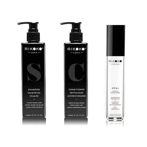 Rikoko LOCK Coconut Shampoo Bundle with Coconut Conditioner and PRISM Opal Pigmented Leave in Conditioner