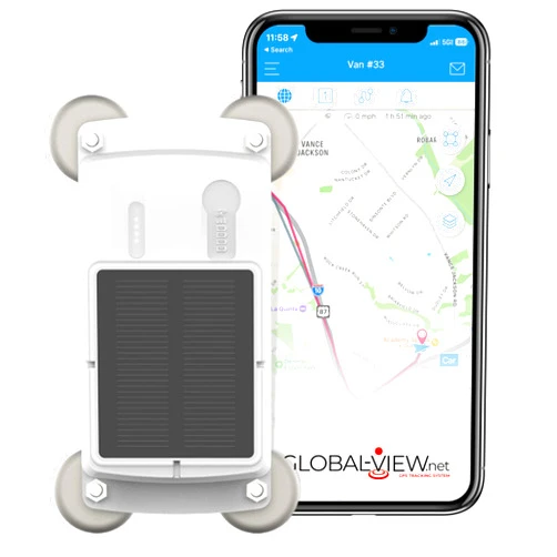 Global-View.Net Solar Magnetic GPS Tracker - Equipment, Truck, Trailer, RV, Tracking Device - Mobile and Web App Included - Fleet GPS Locator