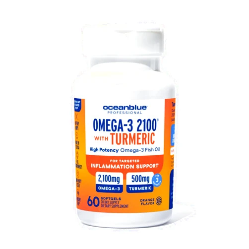 Oceanblue Professional Omega-3 2100 with Turmeric - 60 Count - Triple Strength Burpless Fish Oil for Heart Health, Joint Support Supplement - 20 Servings
