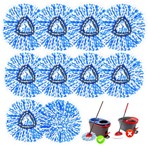 JOBVERT 10 Pack Mop Replace Heads Compatible with O-Cedar Easywring Rinseclean 2-Tank System, Spin Mop Head Replacement, Microfiber Mop Refills for Deep Cleaning, Washable and Reusable