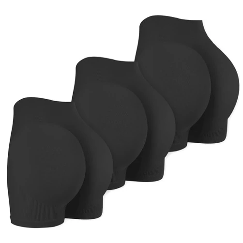 PVIZZLSS 3 Pack Workout Yoga Shorts for Women, Butt Lifting High Waist Seamless Ribbed Ruched Gym Athletic