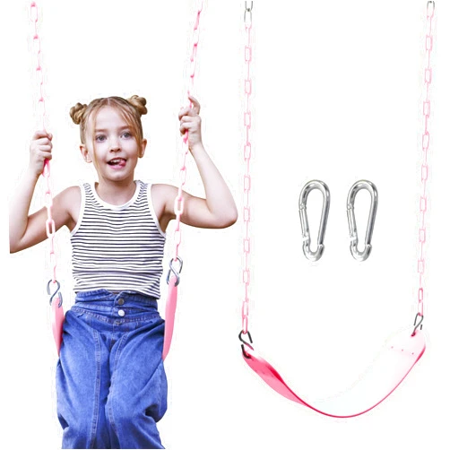 SYNCFUN Swing for Outdoor Swing Set - Pack of 1 Seat Replacement Kit with Heavy Duty Chains - Backyard Swingset Playground Accessories for Kids (Pink)