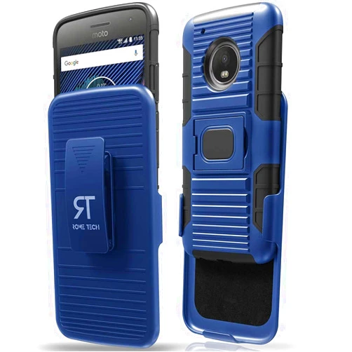 Rome Tech Dual Layer Case with Belt Clip for Moto G5 Plus - Protective Heavy Duty Holster Case with Kickstand Swivel for Motorola G5 Plus - Blue