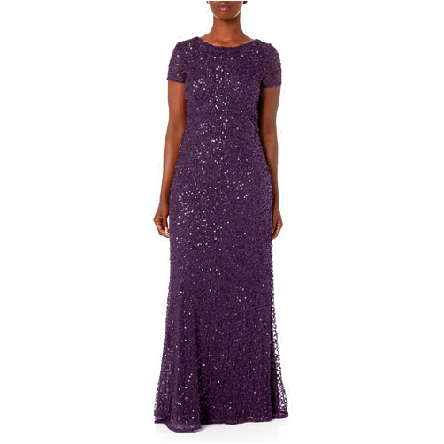 Adrianna Papell Women's Short-Sleeve All Over Sequin Gown