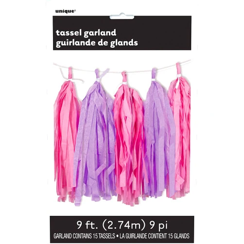 Unique Stunning Pink & Purple Tissue Tassel Garland - 9 ft (1 Pc.) - Premium Quality Paper - Eye-catching Party Decor - Ideal for Any Occasion