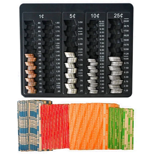 L LIKED 1PCS Black Coin Counter Tray -Change Counter Coin Counting and Sorting Tray with 150 Assort Coin Wrappers Included-5 Compartments Slots for Organization Pennies, Nickels, Dimes, and Quarters