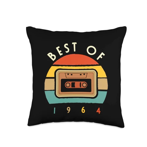 Funny Birthday Designs Brand Best of 1964 Funny Quote with Cassette Graphic Throw Pillow, 16x16, Multicolor