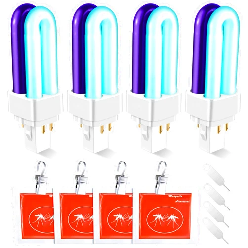 Qualirey 4 Pcs 41050 7W Replacement Bulbs with 4 Pcs Mosquito Attractants, Upgraded 2 Color Bug Zapper Replacement Bulb Compatible with Dynatrap DT1050 DT1100 DT1250, 1/2 Acre Trap Replacement Bulb