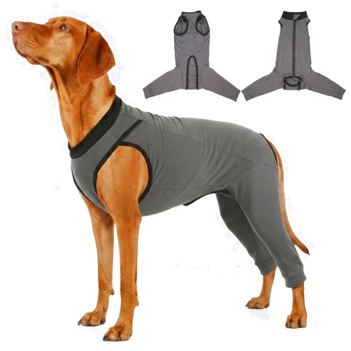 T'CHAQUE Stretchy Dog Surgery Recovery Suit with Rear Leg Sleeve to Stop Licking, Elasticity Dog Recovery Suit for Large Dogs, Lick Sleeve for Dogs Rear Leg, Surgery Suit for Dogs Female After Spayed, Gray 3XL