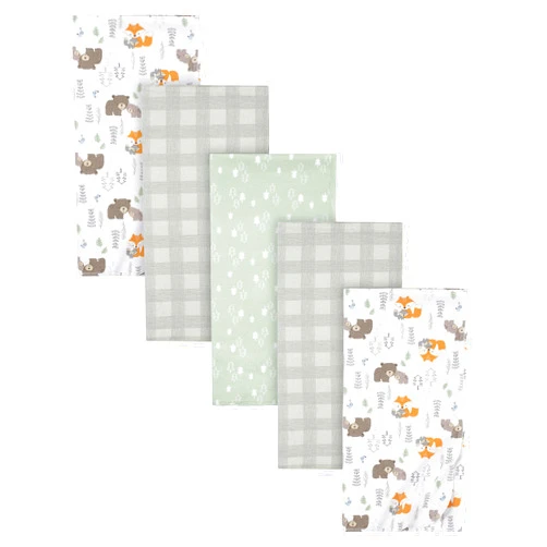 Gerber Boys Newborn Infant Baby Toddler Nursery 100% Cotton Flannel Receiving Swaddle Blanket, Woodland White,5 Count (Pack of 1)
