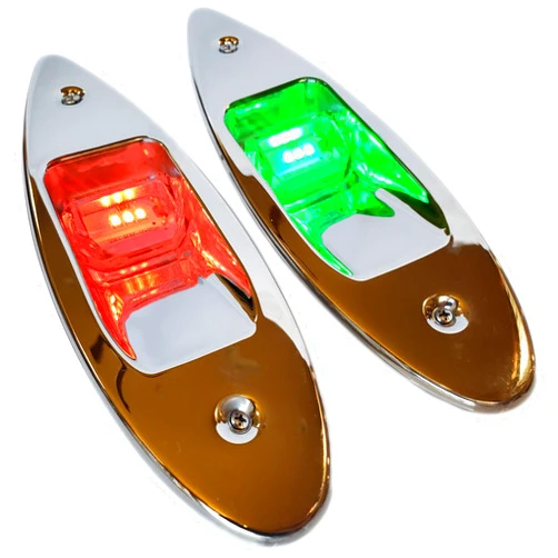 Wave One Marine Flush Mount LED Shark Eye Boat Navigation Teardrop Lights | Red And Green Stainless USCG 2NM | Waterproof 12V