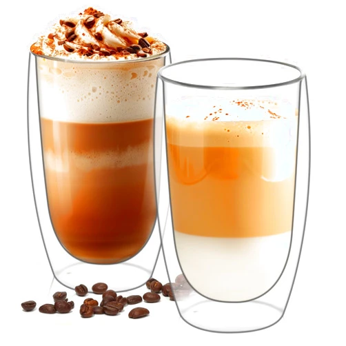 ComSaf 15oz Double Wall Glass Coffee Mugs, Insulated Latte Cups Set of 2, for Coffee, Espresso, Tea, Milk, Clear Cappuccino Cups Set Glassware Gift for Christmas Birthday