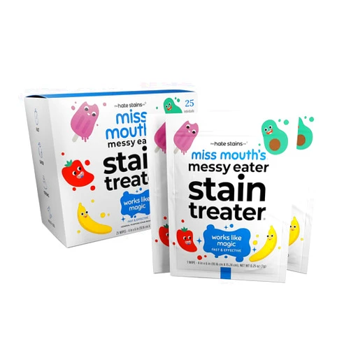 Miss Mouth's Messy Eater Stain Treater Wipes - 25 Pack Stain Remover - Newborn & Baby Essentials - No Dry Cleaning Food, Grease, Coffee Off Laundry, Underwear, Fabric