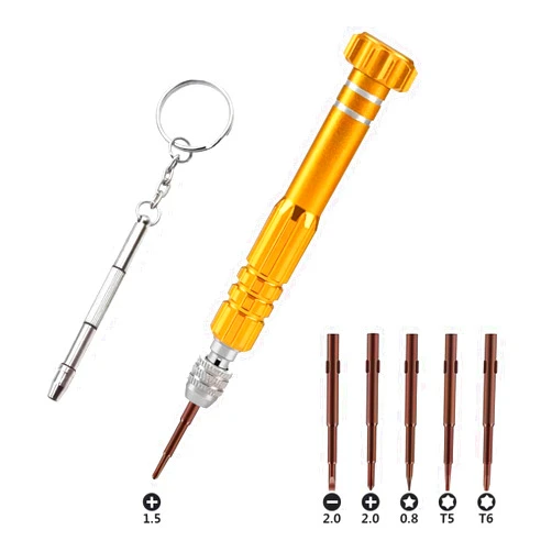 Mr.ZzjOOj 6-in-1 Small Screwdriver Set S2 Steel Magnetic Screwdriver Kit with 4-in-1 Mini Screwdriver for Glasses Repair, Cellphone, Electronics, Watch (Gold)