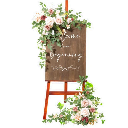 Ling's moment 2pcs Wedding Flowers Garland Artificial Floral Swag Arch Decorations Greenery Arrangements Dusty Rose Cream Ceremony Reception Garden Easel Wall Entryway Outdoor Board(NOT Include Sign)