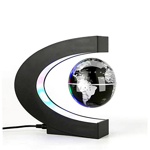 Cshxsfz C Magnetic levitation Globe, Led Night Light, Home Office World map Demonstration, Gift for Children and Adult Teachers (Black)