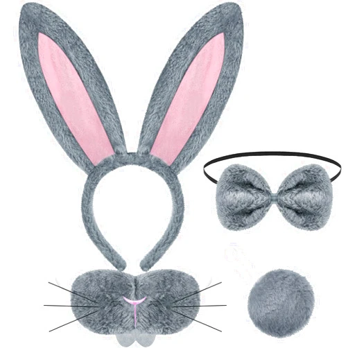 Norme Easter Bunny Costume Accessories Set Including Bunny Nose Tail Tie and Ears for Kids Rabbit Costume Birthday Party