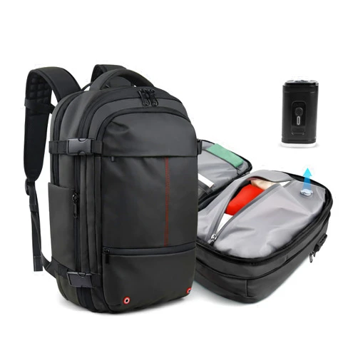 travel inspira Airback Backpack for Travel, 60L Expandable Vacuum Backpack with Electric Vacuum Pump, Airplane Water Resistant and TSA Anti-Theft Vacuum Seal Compression Air-Seal Bag for Travel, Black