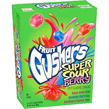 Betty Crocker Gushers Fruit Flavored Snacks, Super Sour Berry, Gluten Free, 4.25 oz, 8 ct
