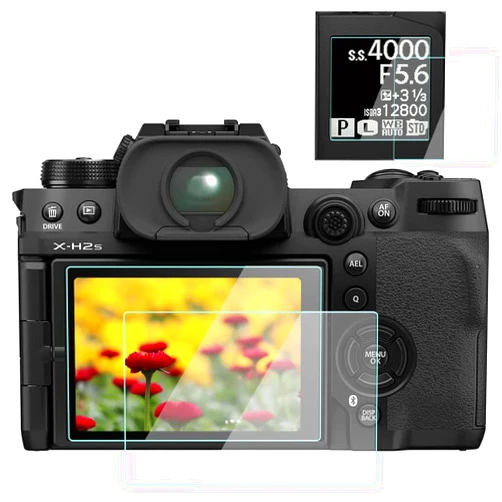 Wh1916 XH2S Screen Protector Compatible for Fujifilm X-H2 / X-H2S Camera (2 TOP & 2 LCD Screen), WH1916 9H Tempered Glass Anti-Scrach Anti-Bubble Anti-Dust (4 Pack)
