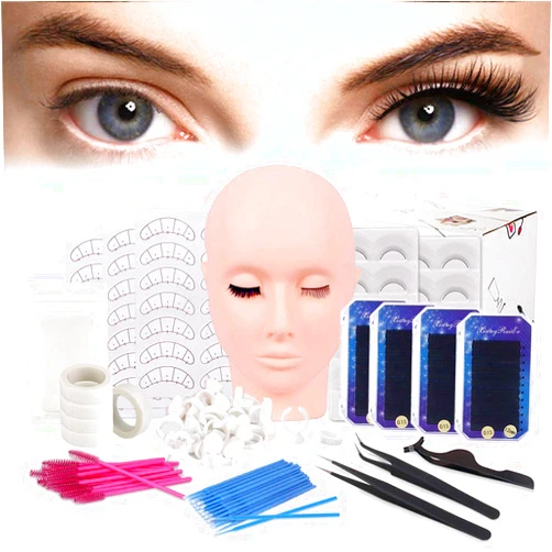 TopDirect False Eyelashes Extension Practice Exercise Set, TopDirect Flat Mannequin Head Kit Lash Extension Kit for Makeup Training Eyelash Graft for Beginners White