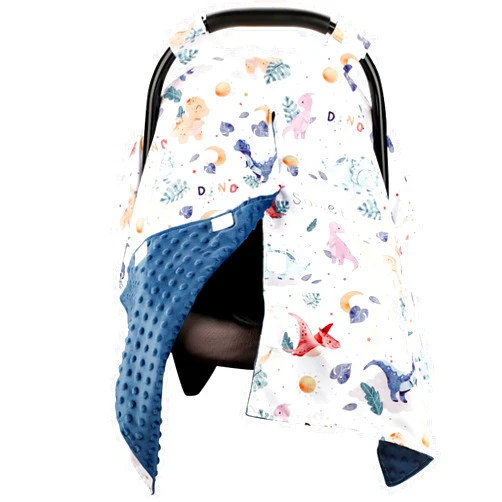 DILIMI Baby Car Seat Cover for Boy, Minky Warm Winter Car Seat Covers for Babies, Peekaboo Opening Infant Car Seat Cover, Nursing Cover Carseat Canopy, Cute Dinosaur