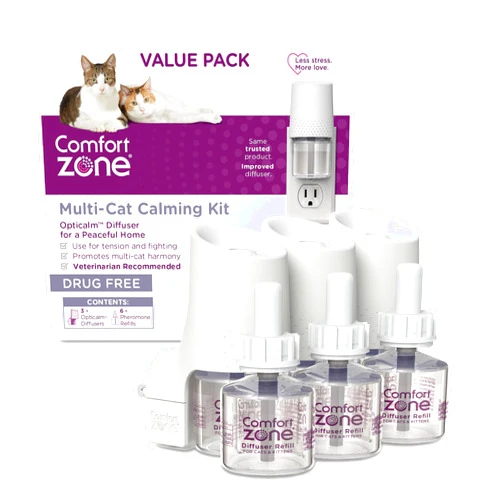 COMFORT ZONE Value Kit; 3 Multicat Diffusers & 6 Refills; Cat Calming Pheromone; Reduce Stress, Aggression, Fighting, Urine Marking, Scratching