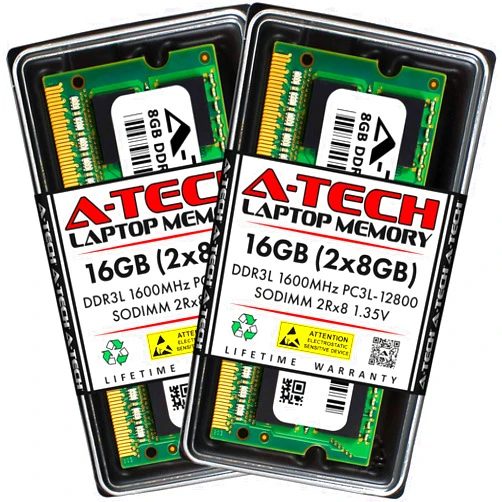 A-Tech 16GB (2x8GB) DDR3/DDR3L 1600MHz PC3L-12800 (PC3-12800) CL11 SODIMM 2Rx8 1.35V 204-Pin Non-ECC SO-DIMM Laptop, Notebook RAM Memory Modules