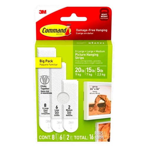 Command Picture Hanging Strips Variety Pack, Damage Free Hanging Picture Hangers, No Tools Wall for Living Spaces, White, 2 Medium Pairs, 6 Pairs and 8 Extra Large Pairs