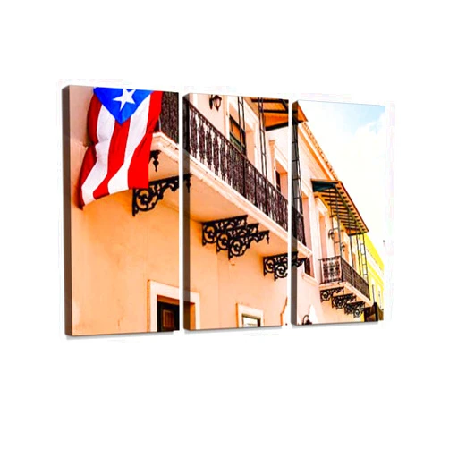 HABEN ARTWORK Colorful House facades of Old San Juan, Puerto Rico 3 Pieces Print On Canvas Wall Artwork Modern Photography Home Decor Unique Pattern Stretched and Framed 3 Piece