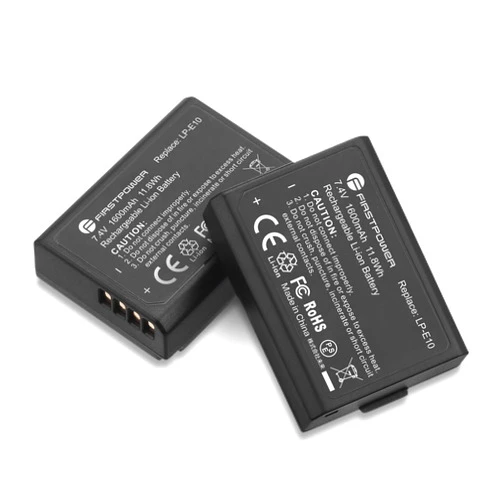FirstPower Replacement LP-E10 Batteries Compatible with Canon EOS Rebel T3, T5, T6, T7, T100, Kiss X50, Kiss X70, EOS 1100D, 1200D, 1300D, 2000D, 3000D, 4000D Cameras (2-Pack 1600mAh)