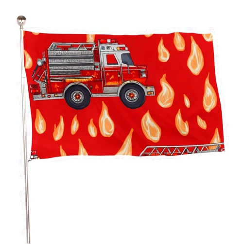 Generic Firefighter Fire Trucks Classic Garden Flags for Outside Welcome House Yard Flag for Patio Decoration