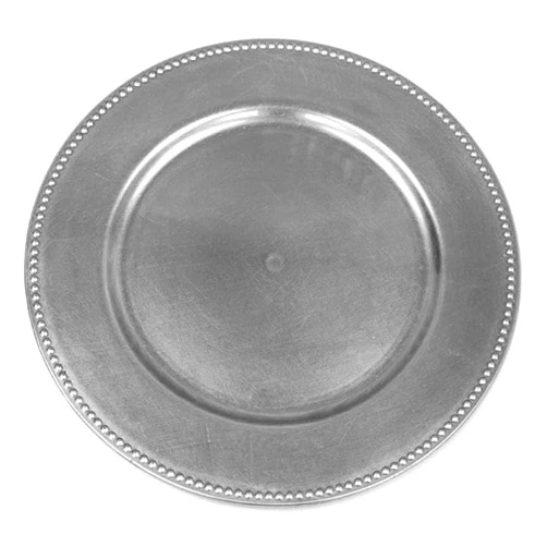 BalsaCircle 6 pcs 13-Inch Silver Crystal Beaded Round Charger Plates Serving Dinnerware Set for Holiday Parties Wedding Reception Event Catering Christmas Table Decorations Bulk Supplies