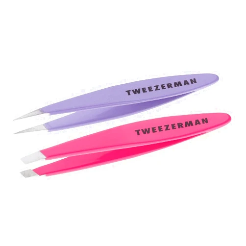 Tweezerman Mini Slant and Point Tip Tweezer - Tweezers Set for Eyebrows, Facial Hair, Ingrown Hairs