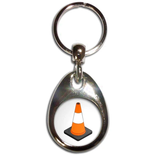 BadgeBeast.co.uk Traffic Cone - Chrome Tear Drop Shaped Double Sided Key Ring