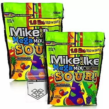 Ballard Products Mike and Ike MegaMix Sour Candy Pack of 2 Bags - 28.8 Ounce Each - 2 Bags of Chewy Sour Candy Bulk Pack - Mike and Ike Candy Bulk Pack - Bundle with Ballard Products Pocket Bag