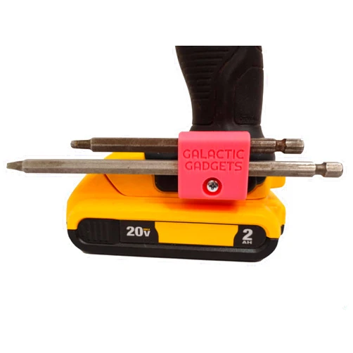 Galactic Gadgets Side Mount MAGNETIC Bit Holder for Dewalt 20V or Craftsman V20 Drill or Driver - 2 Slot Pass Thru (Pink) - Galactic Gadgets