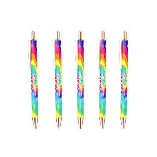 Muenjxh Ballpoint Pen 5Pcs Click Pens Metal Retractable Reusable 0.7 mm Medium Ballpoint Pens for Office School (Multicolored Tie-dye, 0.7mm,Black)