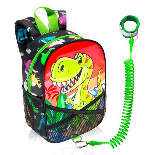 Hooyyene Backpack Leash for Toddlers, Dinosaur Kids Backpacks with Anti Lost Wrist Link, Children Mini Travel Bag for Baby Boys Girls
