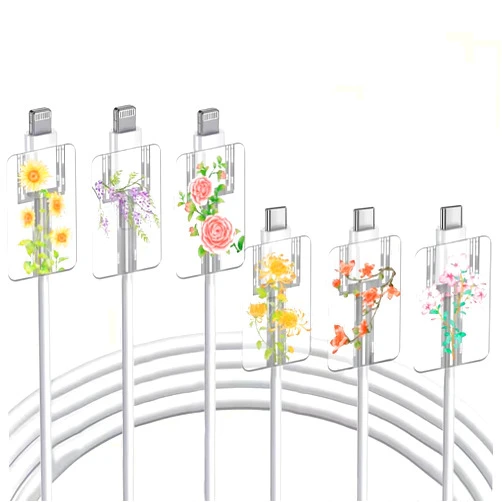 Yivenbarity Flower Cable Protector for iPhone Charger with Floral Sunflower Red Rose Pattern 6 pcs Set Cute Charger Cord Protector for Women Girls,Phone Charging Saver Data Cord Protector Cable Chomper