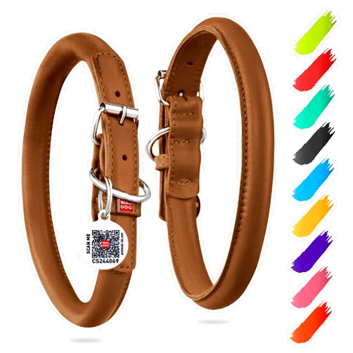 WAUDOG Ultra Soft Rolled Leather Dog Collar for Small Dogs - Soft Padded Dog Collars for Medium Dogs - Puppy Collars for Large Breed Dogs - Male and Female Dog Collar