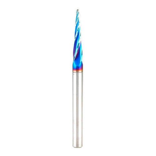Amana Tool Carbide Up Cut Spiral CNC Router Bits for 2D/3D Carving, 46282-K, 5.4 Deg Tapered Angle Ball Tip 1/16 D x 1/32 R x 1 x 1/4 Shank 4 Flute