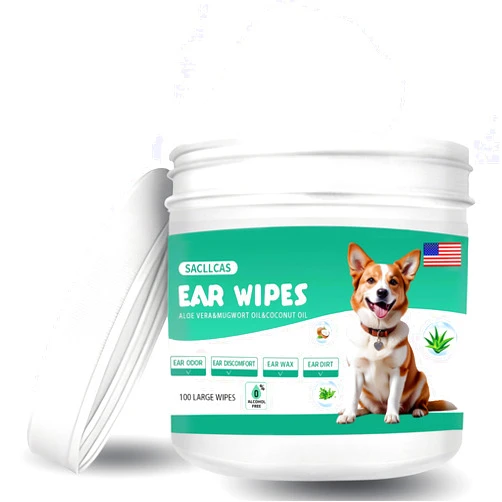 SACLLCAS Ear Wipes for Dogs,Otic Cleanser for Dirty, Waxy, Smelly Ears - Large and Premium Strength Pet Ear Cleaner Wipes with Natural Aloe and Mugwort,Dog Ear Cleaning Wipe-100 Count