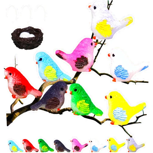 Yatinkim 12pcs Bird Decorative Figurines Miniature Bird Figurine Resin Birds Nest Eggs Fairy Animal Cute Model Micro Landscape Home Garden Decor Miniatures Crafts Cake Toppers