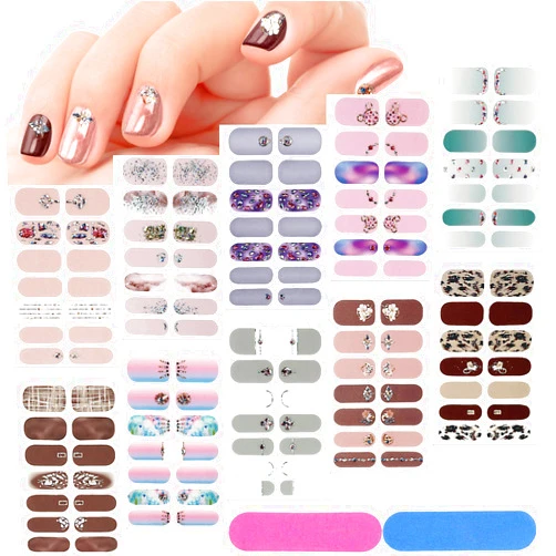 Maitys 140 Pcs 10 Sheets Full Wrap Nail Stickers Nail Polish Strips Gradient Stickers Glitter Self Adhesive DIY Art Decals Strips with 2 Pcs Nail Files for Holiday Nail Decor (Shiny Style)