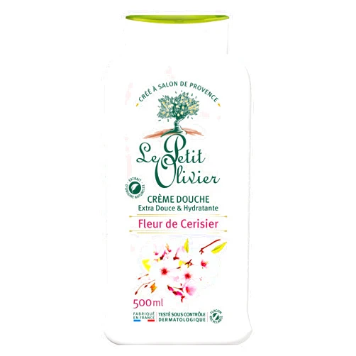 Le Petit Olivier Shower Cream, Cherry Blossom, 16.9 oz - Moisturizing Cream for Sensitive Skin - Natural Extracts - Enriched with Glycerin - pH Neutral - Soap-Free - Dye-Free - In-Shower Body Cream