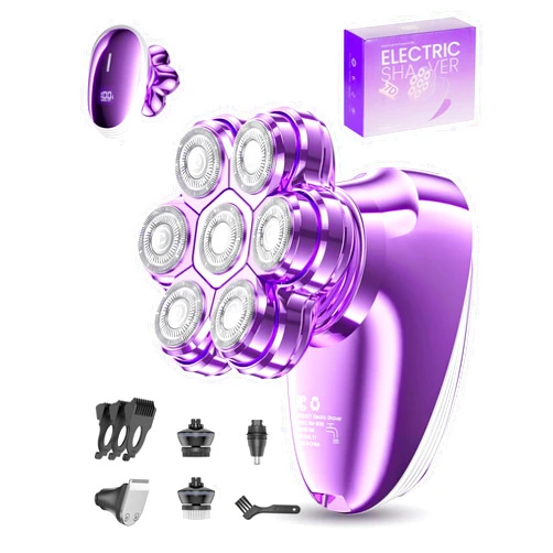 WEQOEE 5-in-1 Electric Razors for Women, 7D Magnetic Heads Full Body Shaver, Waterproof Wet Dry Hair Remover with LED Display, Rechargeable Bikini Trimmer for Underarms, Face, Legs, Lips, Arms (Purple)